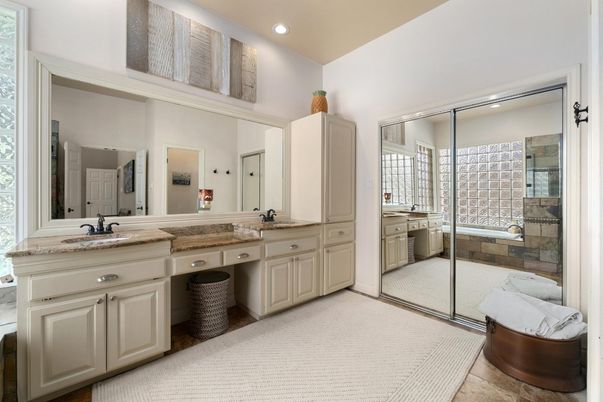 Bathroom, Dual Sink Vanities, Glass Shower, Interior, Recessed Lighting