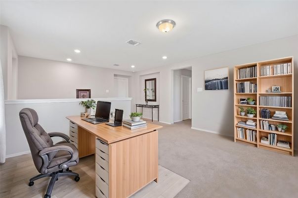 Home Office, Interior, Recessed Lighting, Wood Texture Flooring