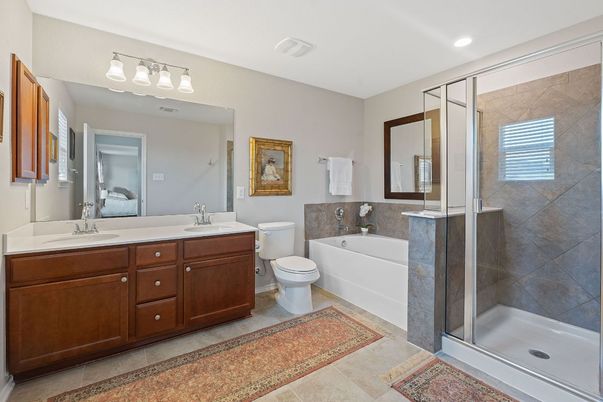 Bathroom, Dual Sink Vanities, Glass Shower, Interior, Recessed Lighting