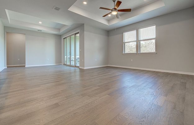 Empty room, Interior, Recessed Lighting, Wood Texture Flooring