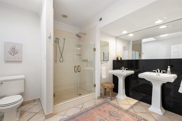 Bathroom, Dual Sink Vanities, Glass Shower, Interior, Recessed Lighting