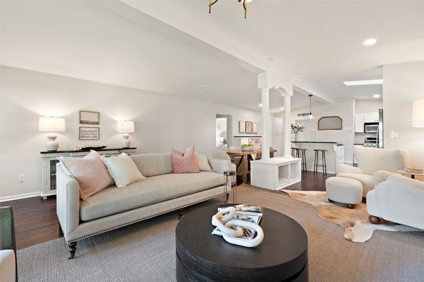 Interior, Kitchen, Living room, Pendant Lights, Recessed Lighting, Stainless Steel Appliances, Wood Texture Flooring