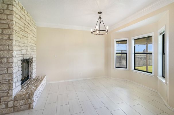 Empty room, Fireplace, Interior, Pendant Lights