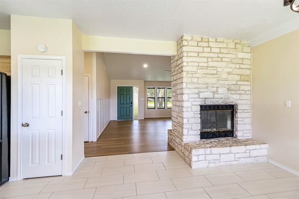 Fireplace, Interior, Recessed Lighting, Wood Texture Flooring