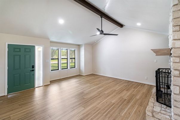 Empty room, Interior, Recessed Lighting, Wooden Beams, Wood Texture Flooring