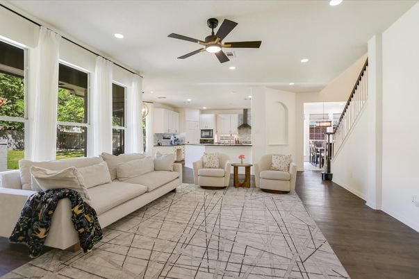 Interior, Kitchen, Living room, Recessed Lighting, Stainless Steel Appliances, Wood Texture Flooring