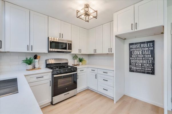 Interior, Kitchen, Stainless Steel Appliances, Wood Texture Flooring