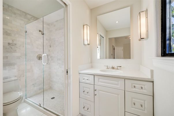 Bathroom, Glass Shower, Interior, Recessed Lighting