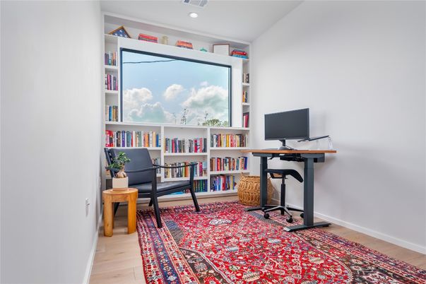 Home Office, Interior, Recessed Lighting, Wood Texture Flooring
