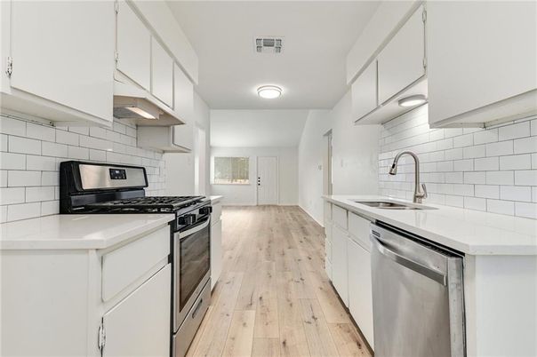 Interior, Kitchen, Stainless Steel Appliances, Wood Texture Flooring
