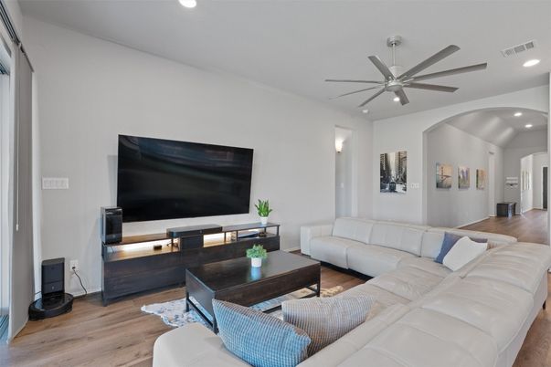 Interior, Living room, Recessed Lighting, Wood Texture Flooring