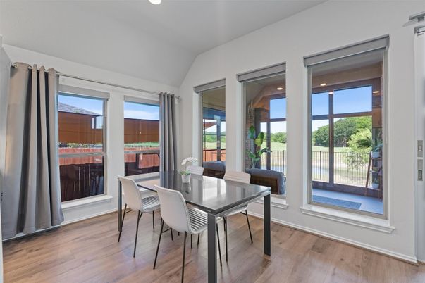 Dining room, Interior, Recessed Lighting, Wood Texture Flooring