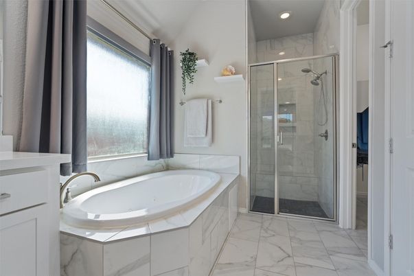 Bathroom, Glass Shower, Interior, Marble, Marble Walls, Recessed Lighting