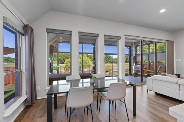 Dining room, Interior, Recessed Lighting, Wood Texture Flooring