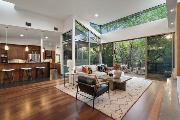 Interior, Kitchen, Living room, Pendant Lights, Recessed Lighting, Stainless Steel Appliances, Wood Texture Flooring