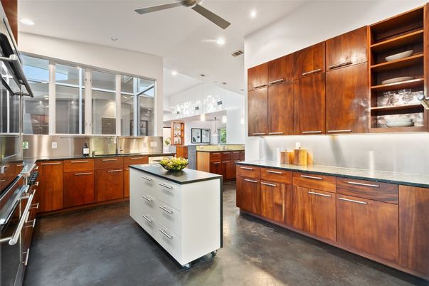 Chandelier, Interior, Kitchen, Recessed Lighting, Stainless Steel Appliances