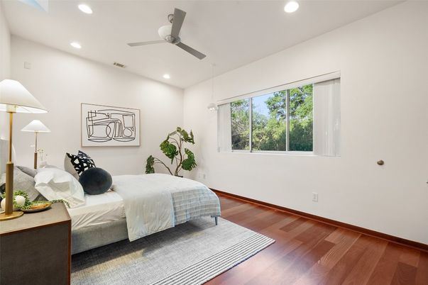 Bedroom, Interior, Recessed Lighting, Wood Texture Flooring