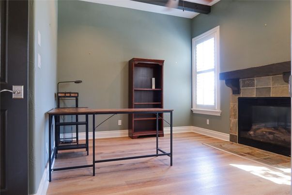 Fireplace, Home Office, Interior, Wood Texture Flooring