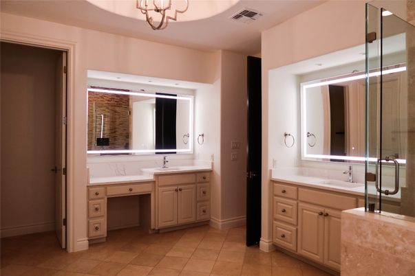 Bathroom, Dual Sink Vanities, Glass Shower, Interior