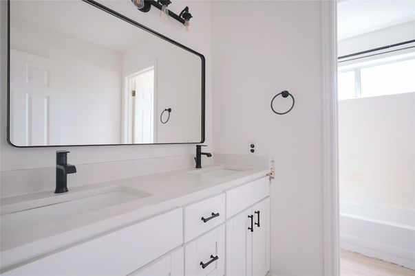 Bathroom, Dual Sink Vanities, Interior, Wood Texture Flooring