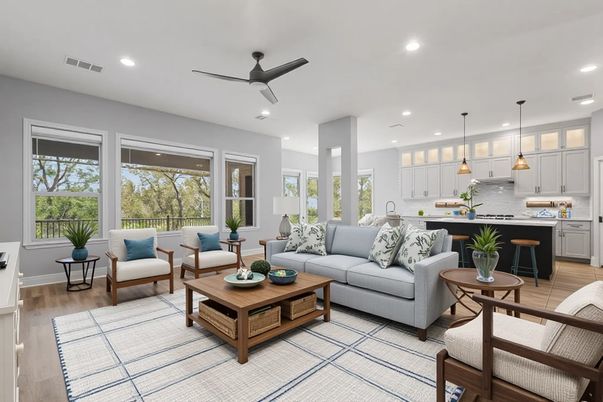 Interior, Kitchen, Living room, Pendant Lights, Recessed Lighting, Wood Texture Flooring