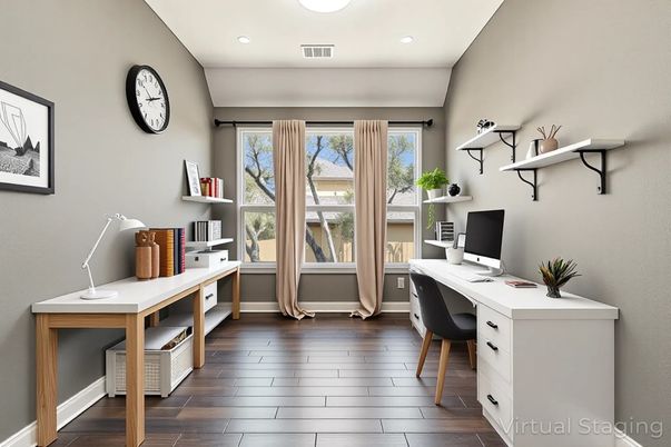 Home Office, Interior, Recessed Lighting, Wood Texture Flooring