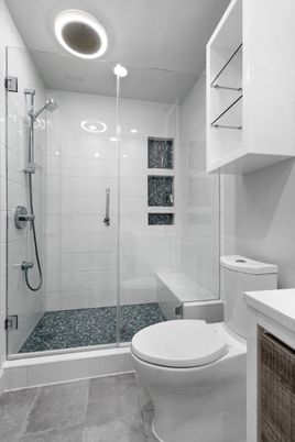 Bathroom, Glass Shower, Interior, Recessed Lighting