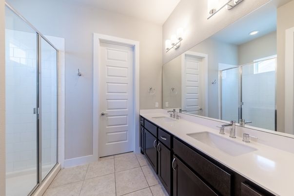 Bathroom, Dual Sink Vanities, Glass Shower, Interior, Recessed Lighting