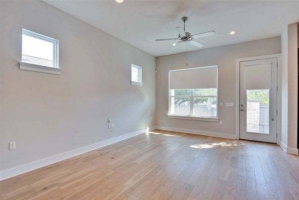 Empty room, Interior, Recessed Lighting, Wood Texture Flooring