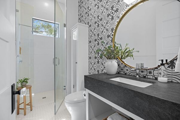 Bathroom, Glass Shower, Interior, Recessed Lighting
