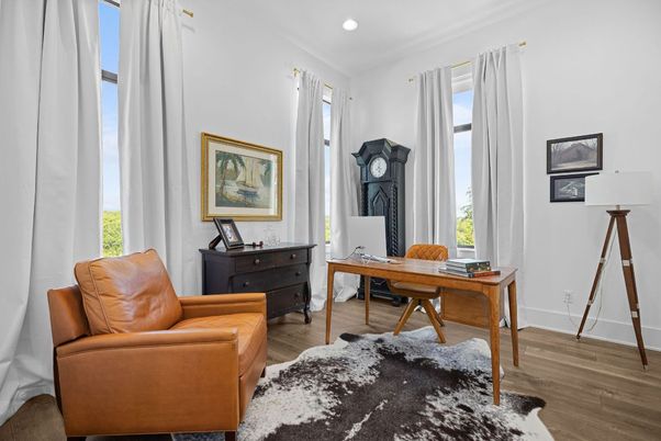 Home Office, Interior, Recessed Lighting, Wood Texture Flooring