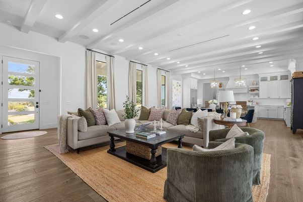 Interior, Kitchen, Living room, Pendant Lights, Recessed Lighting, Wood Texture Flooring