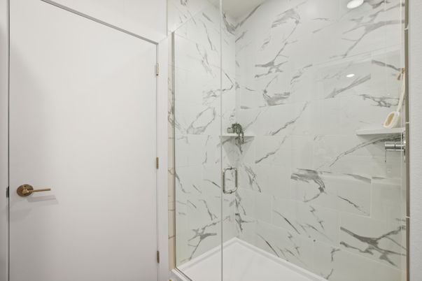 Bathroom, Glass Shower, Interior, Marble Walls