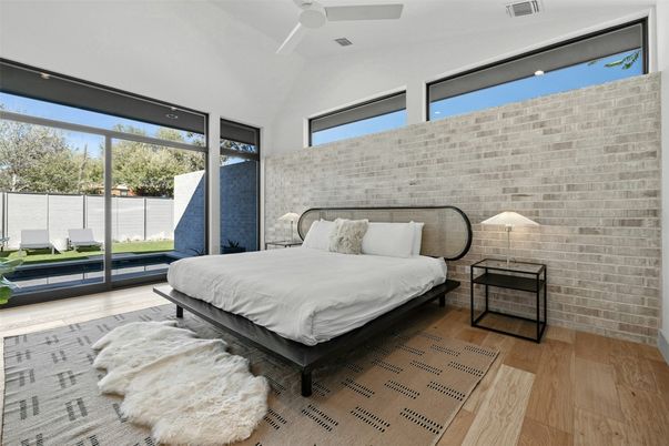 Bedroom, Interior, Stone Walls, Wood Texture Flooring