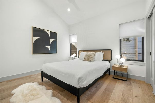 Bedroom, Interior, Recessed Lighting, Wood Texture Flooring