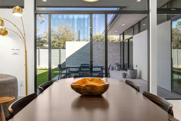 Dining room, Interior, Recessed Lighting, Stone Walls