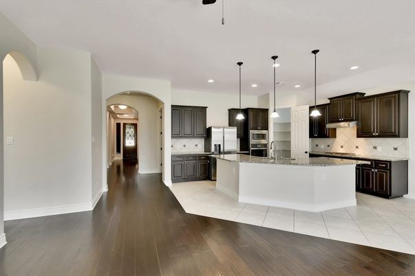 Interior, Kitchen, Pendant Lights, Recessed Lighting, Wood Texture Flooring