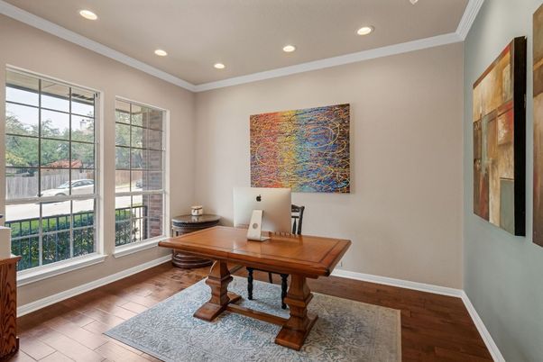 Home Office, Interior, Recessed Lighting, Wood Texture Flooring