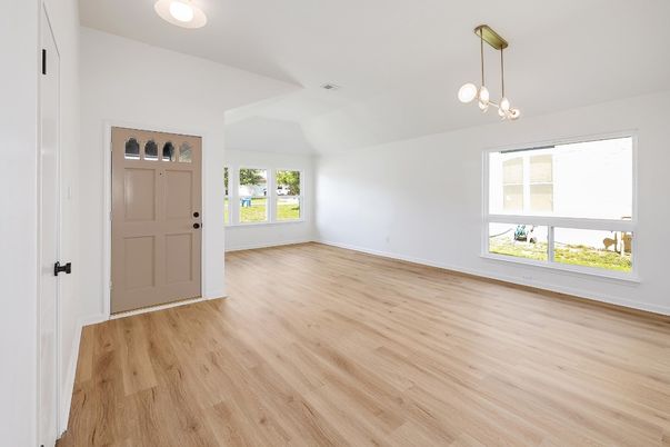 Empty room, Interior, Pendant Lights, Wood Texture Flooring