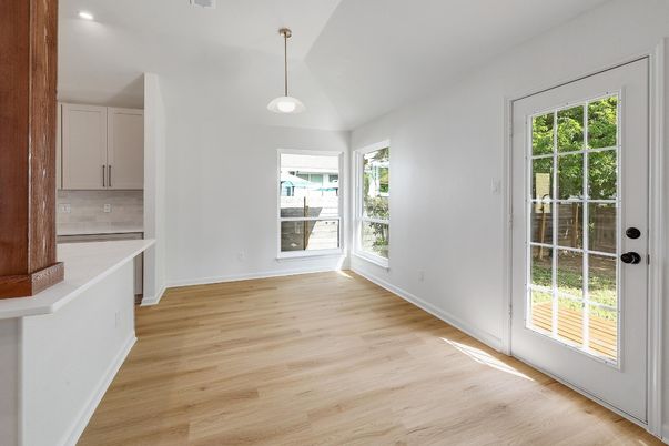 Empty room, Interior, Pendant Lights, Recessed Lighting, Wood Texture Flooring