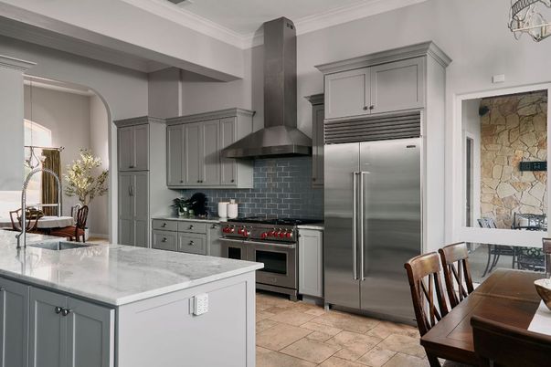 Interior, Kitchen, Stainless Steel Appliances, Stone Walls