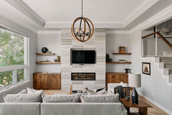 Fireplace, Interior, Living room, Pendant Lights, Recessed Lighting