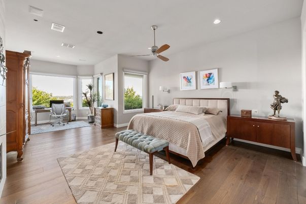 Bedroom, Interior, Recessed Lighting, Wood Texture Flooring