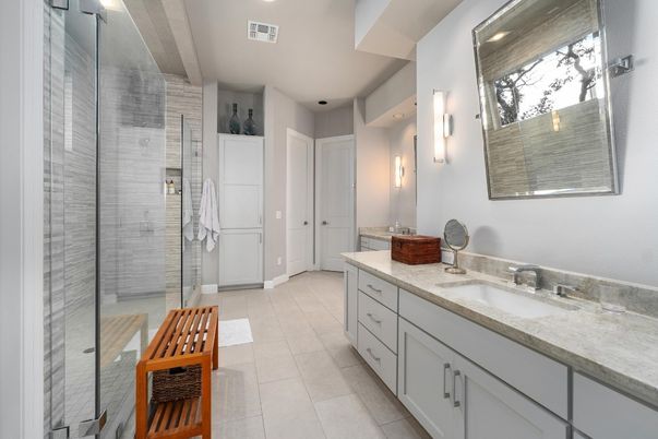 Bathroom, Glass Shower, Interior, Recessed Lighting