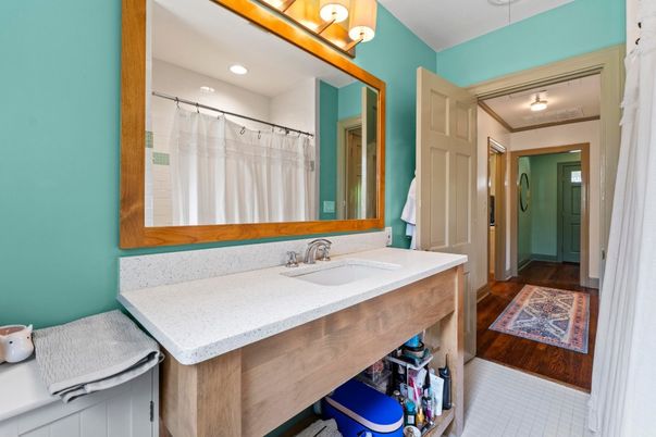 Bathroom, Interior, Recessed Lighting, Wood Texture Flooring