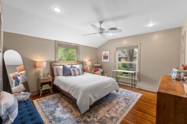 Bedroom, Interior, Recessed Lighting, Wood Texture Flooring