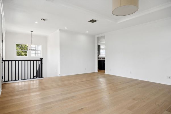 Empty room, Interior, Pendant Lights, Recessed Lighting, Wood Texture Flooring