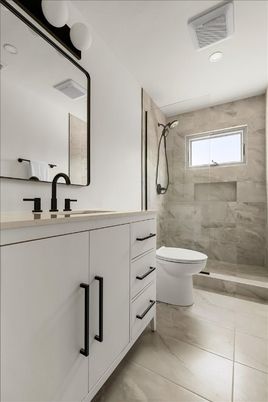 Bathroom, Glass Shower, Interior, Marble, Marble Walls, Recessed Lighting