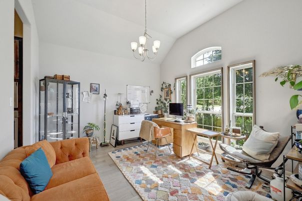 Chandelier, Home Office, Interior, Wood Texture Flooring