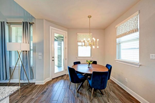 Chandelier, Dining room, Interior, Pendant Lights, Wood Texture Flooring